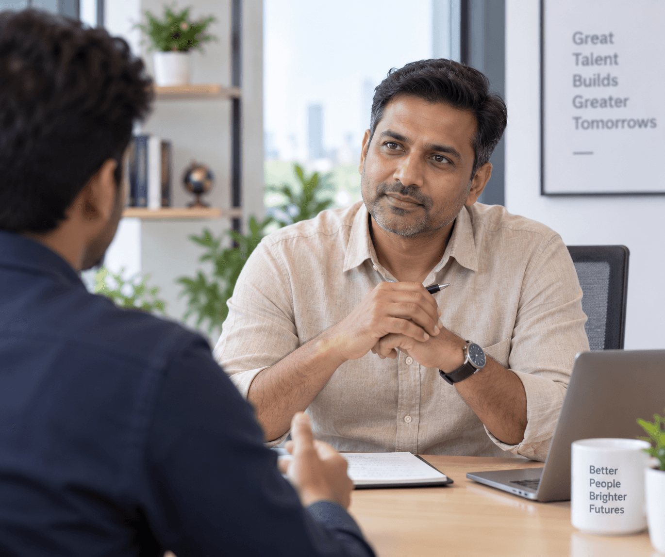 Hiring manager listening attentively during a candidate interview